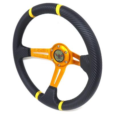 ALTEED Sports Steering Wheel, 350mm Deep Cone Model, Gold Spokes with Carbon Fiber Design, for Aftermarket Cars