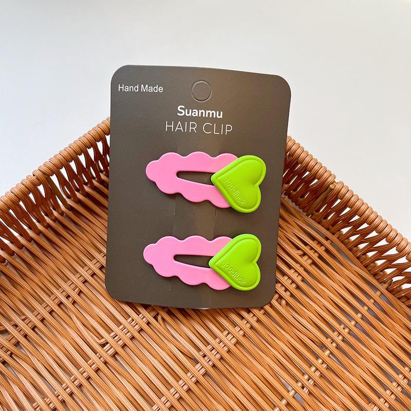 Little Girl Fluorescent Color Love Hairpin Children's Color Wavy Side Broken Hair BB Clip Pair Hairpin Headdress