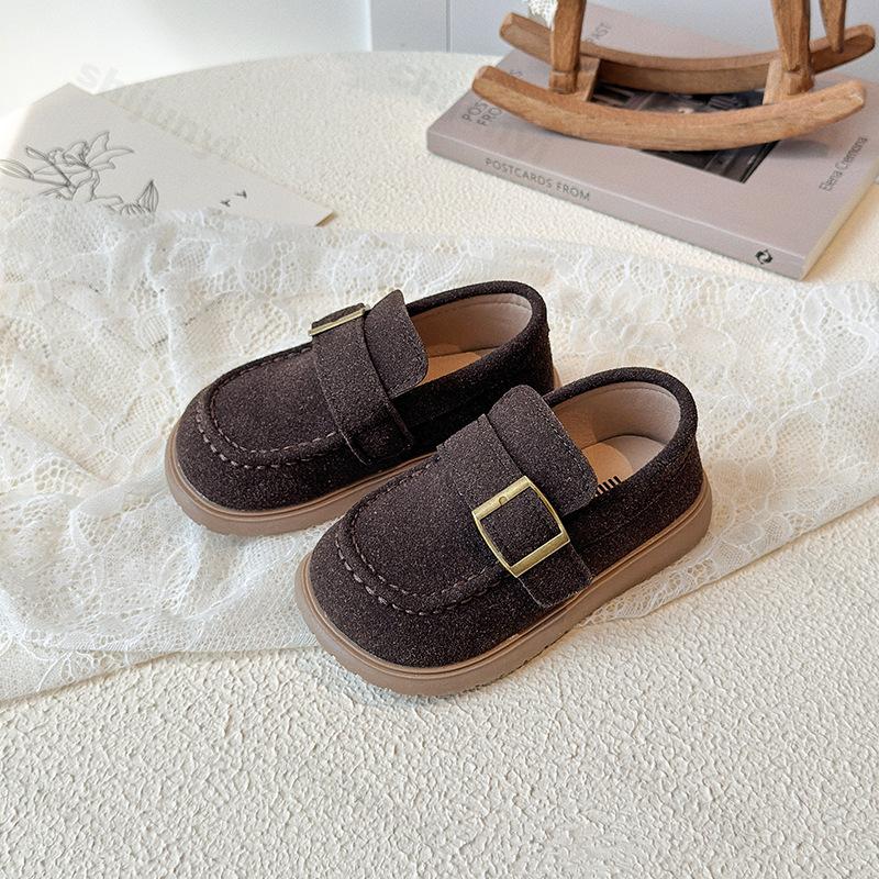 

Boys Retro Metal Buckle Shallow Mouth Casual Single Shoes 2026 Autumn Children s Fashi Versatile Comfortable Slip Loafers 21 коричневый