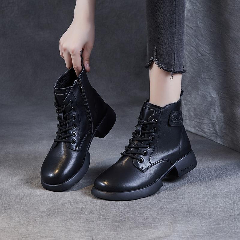 The first layer of cowhide short boots for women in the autumn and winter of 2025, the new retro leather British style Martin boots, and small leather