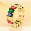 Huitan Rectangular Colorful CZ Promise Rings for Women Luxury Gold Color/CopperColor Wedding Accessories Rainbow Rings Jewelry
