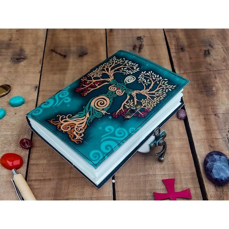 Blank Spell Book of Shadows Journal with Lock Clasp Handmade Leather Diary Printed Mother Earth Prayer Pagan Witchcraft notebook