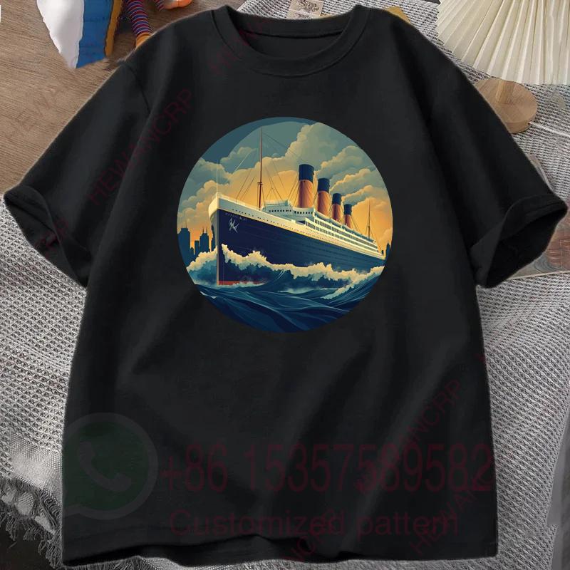 Mens Tracksuit Tshirt Boat Print Round Neck Short Sleeves Casual Cotton Pullover Sweatwicking Breathable Sportswear