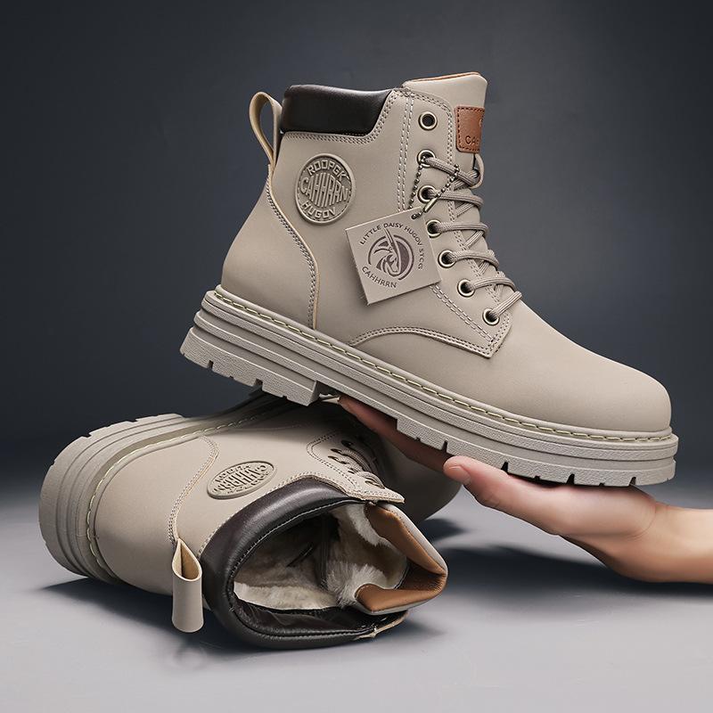 Martin Boots Women's Autumn and Winter New Casual Short Boots British Style High-top Outdoor Cotton Boots Piled and Thickened, Rhubarb Boots