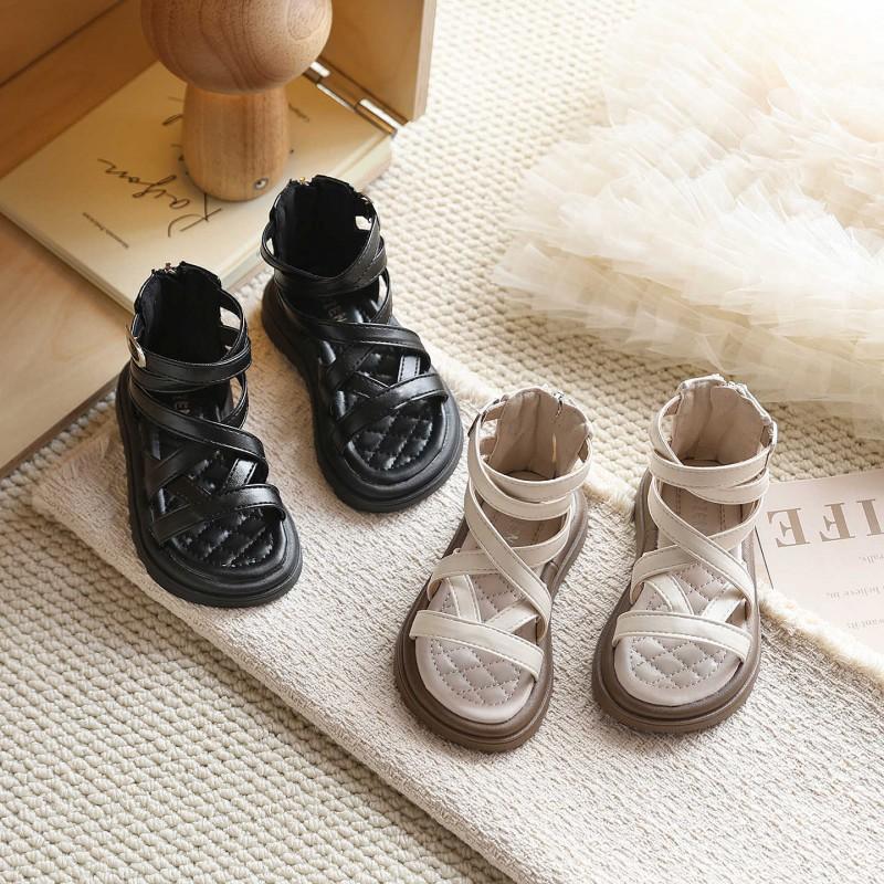 Girls Roman Sandals With Cutout Design Crisscross Straps Princess Shoes Toddlers Kids