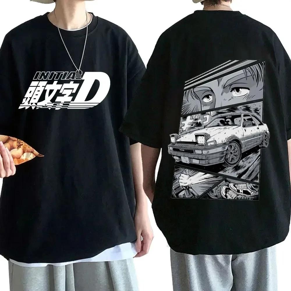 Anime Drift AE86 Initial D Double Sided T Shirt O-Neck Short Sleeves Summer Unisex R34 Skyline GTR JDM Manga T-Shirts 71775