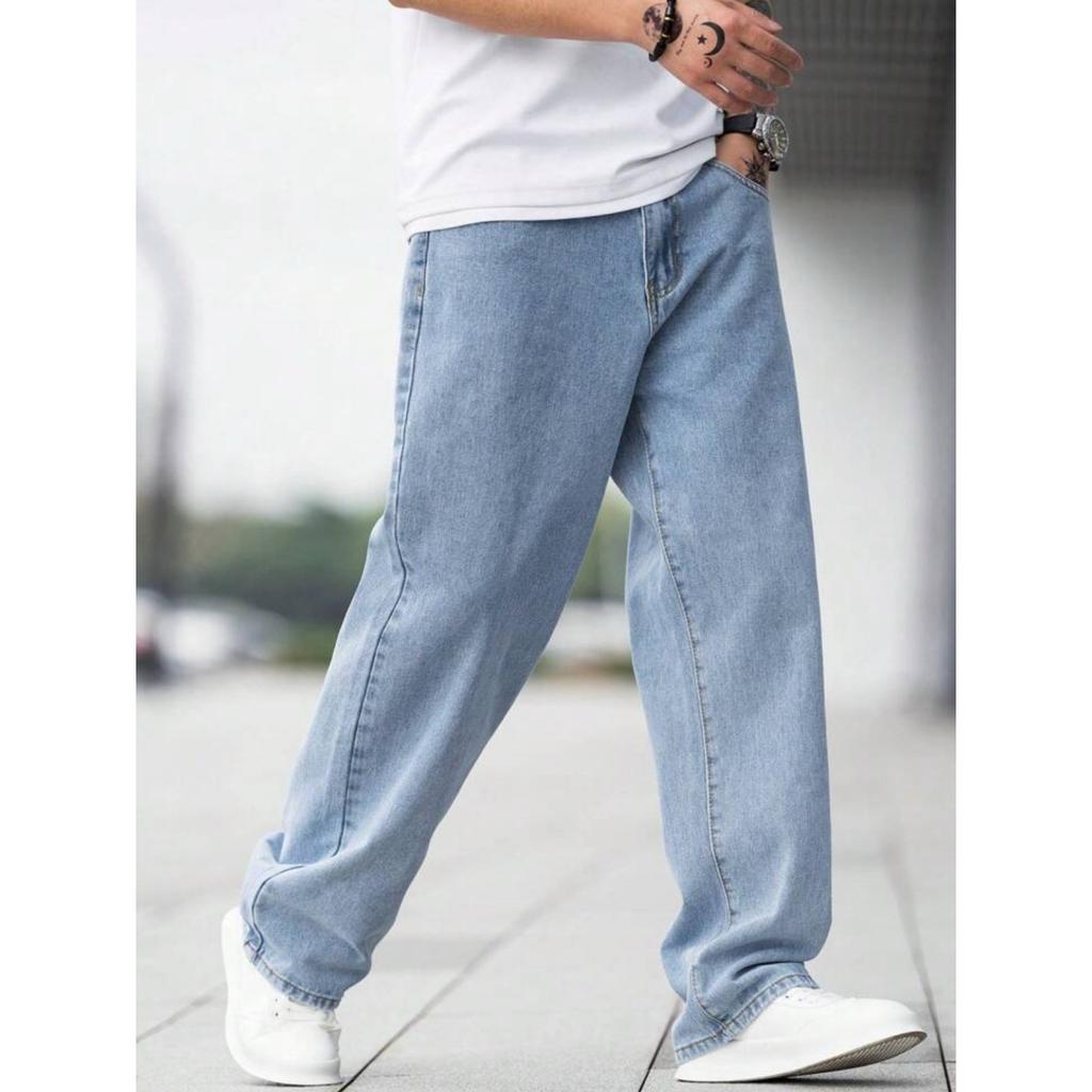 Herren Jeans locker weiter Beine hellblau gewaschen Retro Straße trendige Marke vertikal gerade Hosen