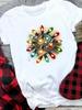 (Asian Size) Tree Lovely Letter Style Women Holiday Print Tee Top Festival Merry Christmas New Year Casual  Lady Short Sleeve Fashion Graphic T-shirts