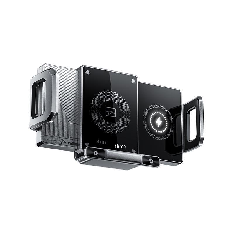 Electric Foldable Phone Holder with Wireless Charging & Clamping Arm for Horizontal/Vertical Car Mounting