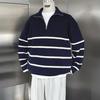Men's Casual Striped Half-Zip Pullover Sweater - Stand-up Collar, Versatile Autumn/Winter Knitwear with High-End Feel