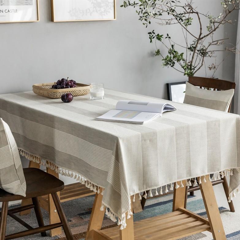 Plain Imitation Cotton And Linen Fringed Tablecloth Geometric Striped Lace Rectangular Coffee Table Cloth