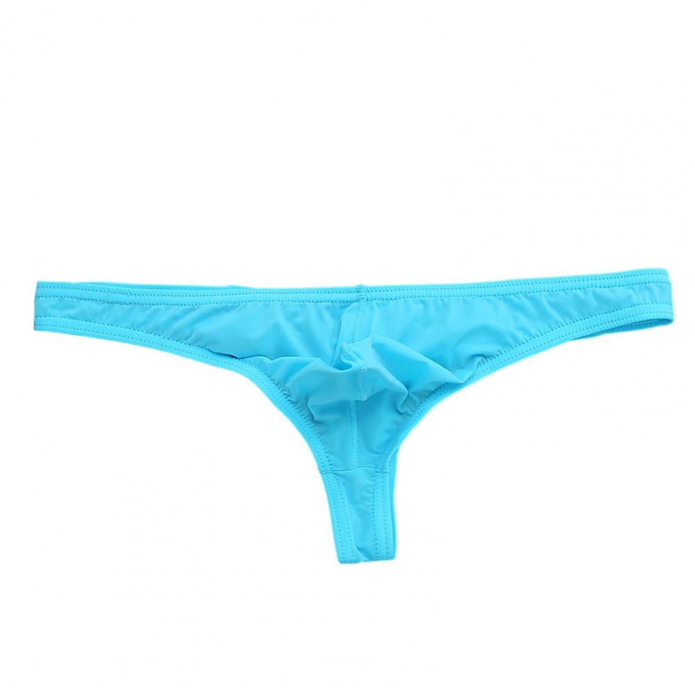 Men Sexy Thong Low-rise U-Convex Solid Color Briefs Elastic Waistband Slim Fit Solid Color Ice Silk Underwear Daily Wear