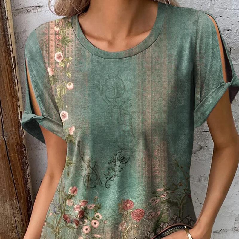 

DAFIFY женские модные летние повседневные футболки и топы с круглым вырезом и короткими рукавами с цветочным узором XXXL