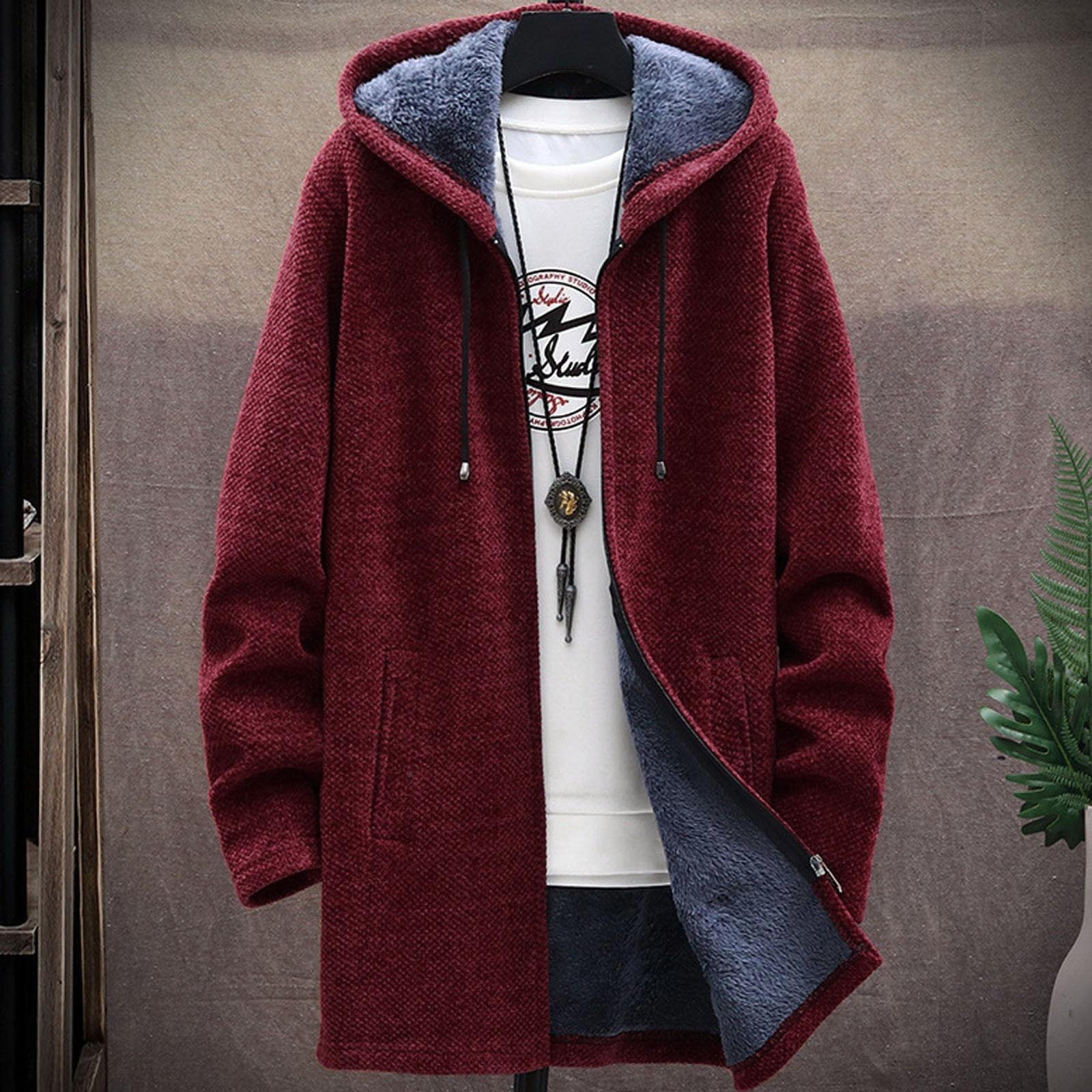 Winter Coat Men s Sweater Knit Sweater Cardigan Men s Hoodie Plus Fleece Thickened Color Casual XXXXL винный