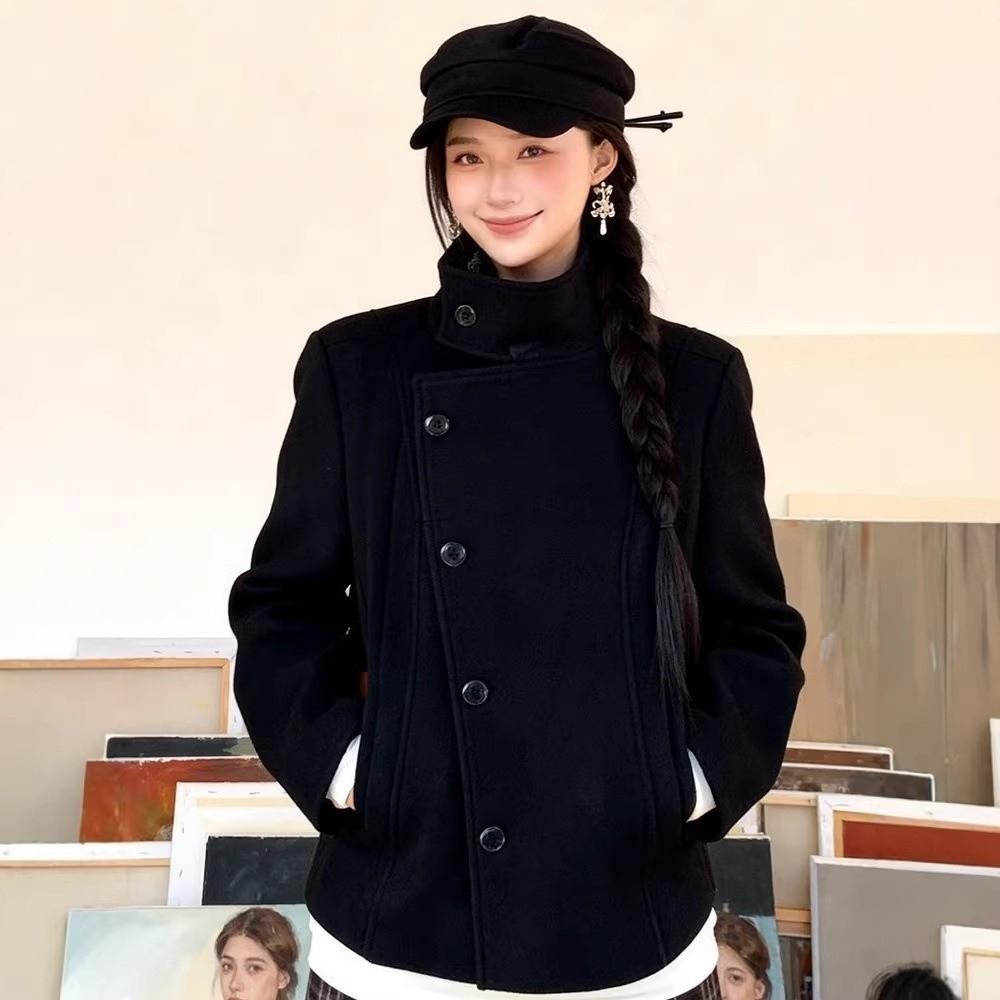 Stehkragen Dicker Mantel Einfarbiger Übermantel Mode Lässige Jacken Street Style