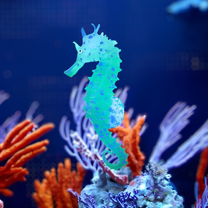 Svítící silikonový mořský koník akvarijní dekorace s přísavkou - Fluorescenční, barevná simulace oceánu pro akvária