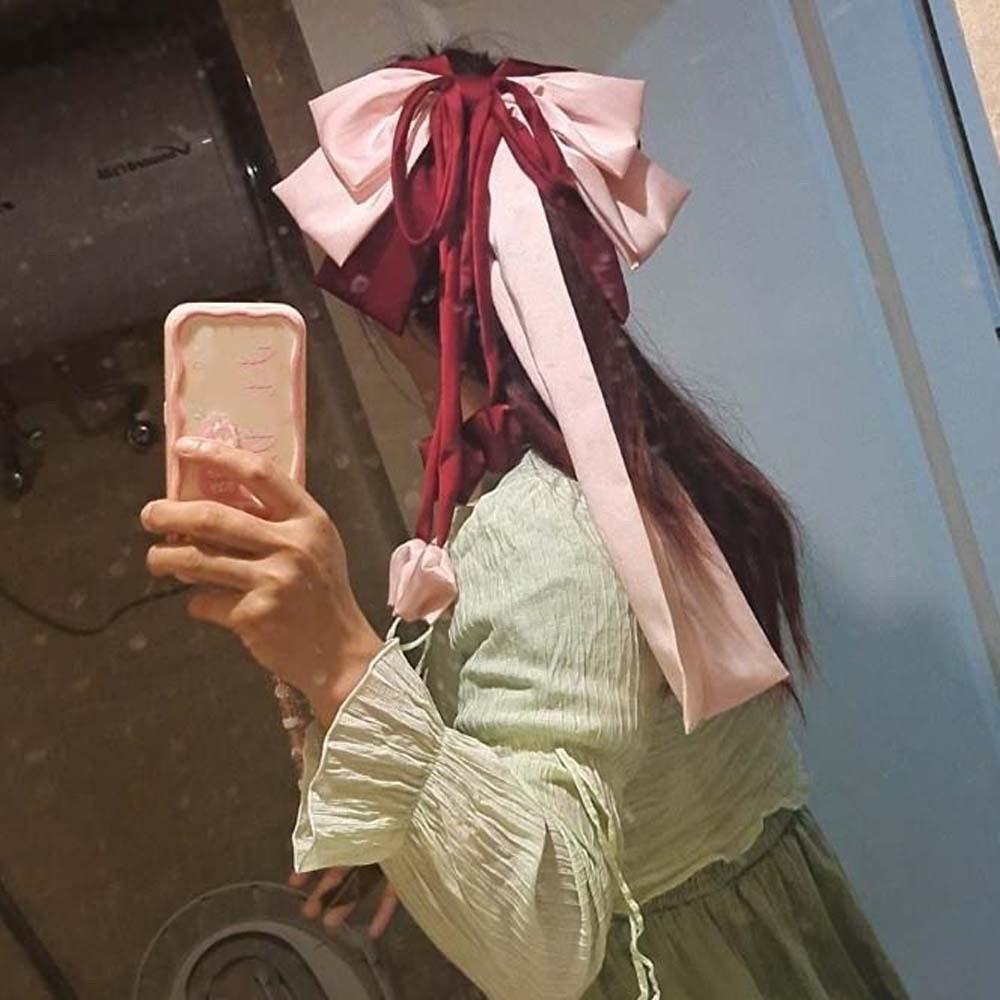 Contrast Color Oversized Bow Hair Clip Zinc Zinc Alloy Christmas Hair Accessory Satin Ribbon Headdress  Gifts