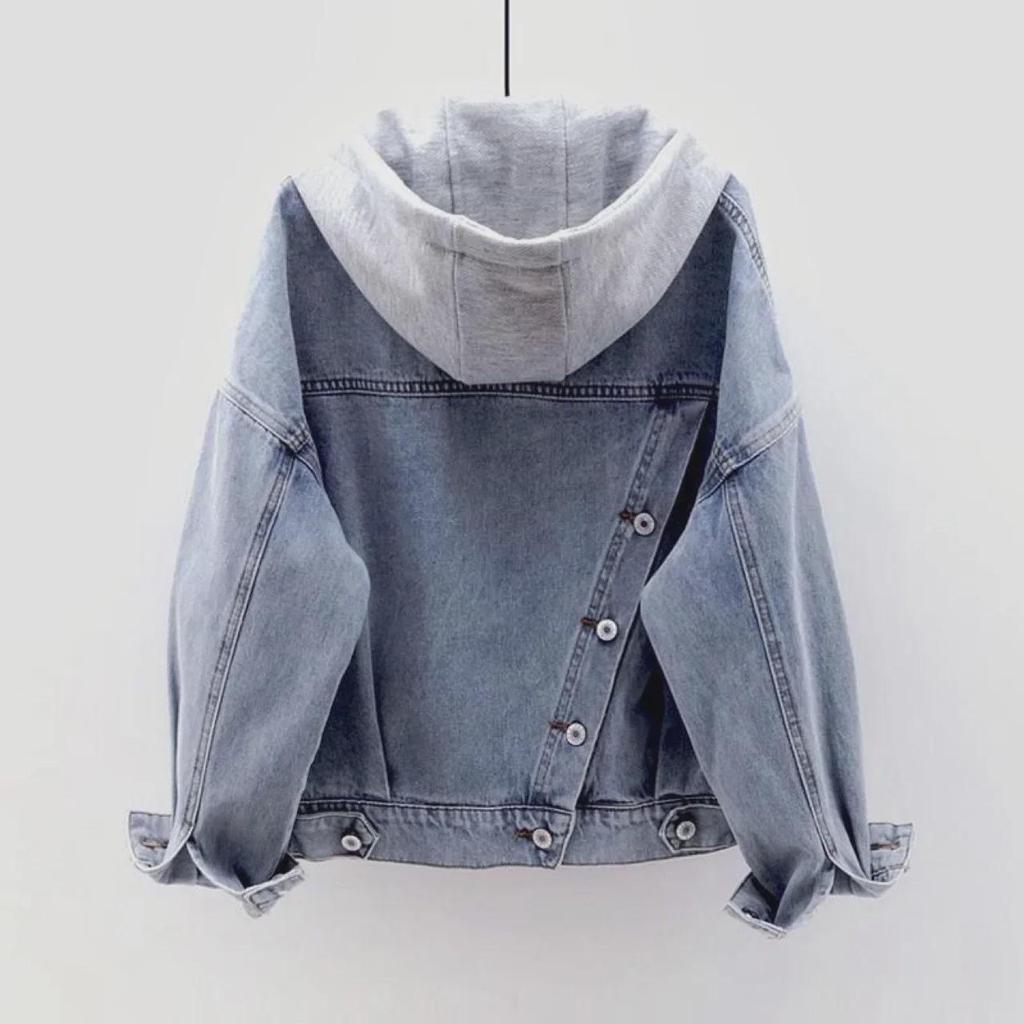 Women's Loose Korean-Style Denim Jacket - Hooded, Long Sleeve, Big Pockets, Versatile Trend for Autumn/Winter