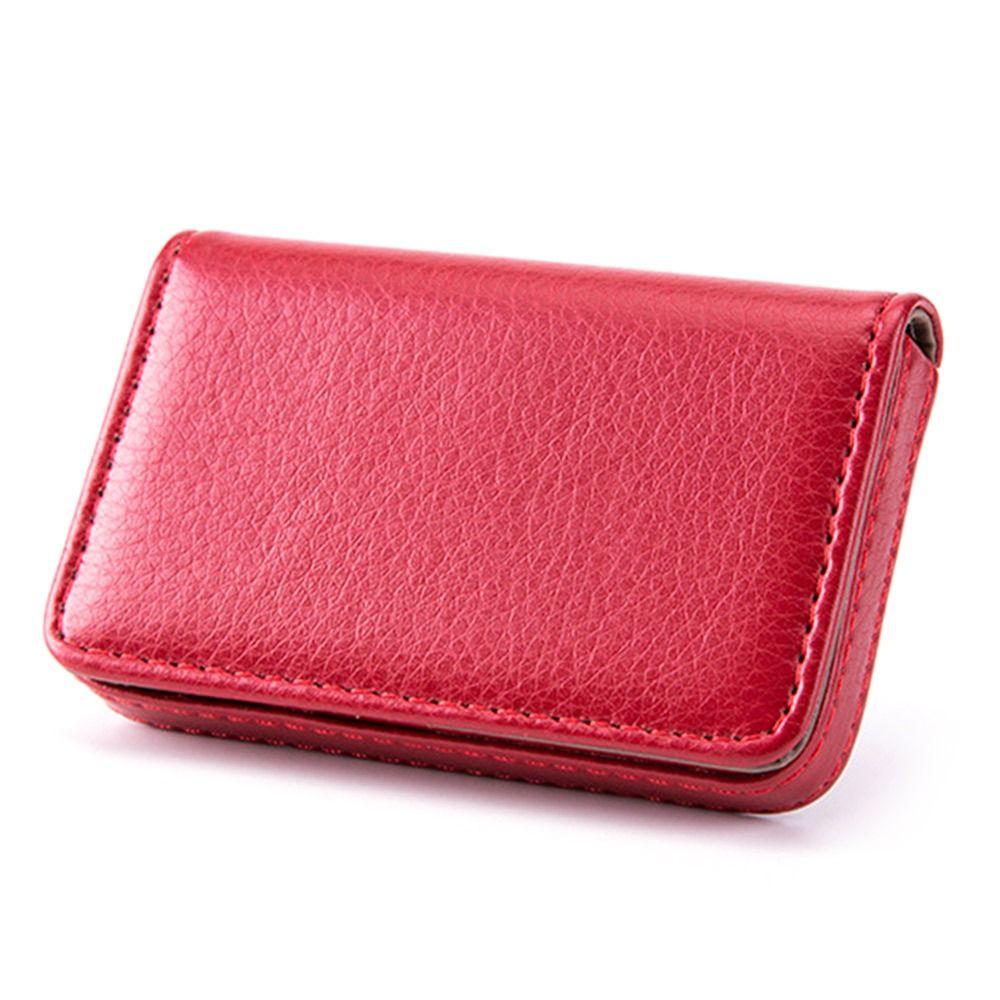 

& Woman With Magnetic Buckle PU Leather Business Card Holder Card Pocket Card Case Name Card Holder Red-01