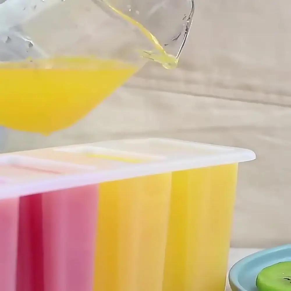 4-Grid Covered Ice Cream Molds Set with 50 Wooden Sticks for DIY Popsicles Homemade Frozen Treats Kitchen Baking Tools