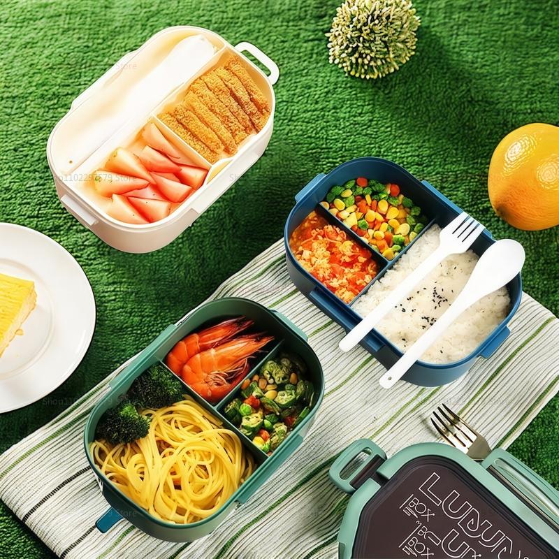 Portable Sealed Leak Proof Bento Lunch Box Double Layer Microwave Safe Kids Food Container with Cutlery Kitchen Accessories