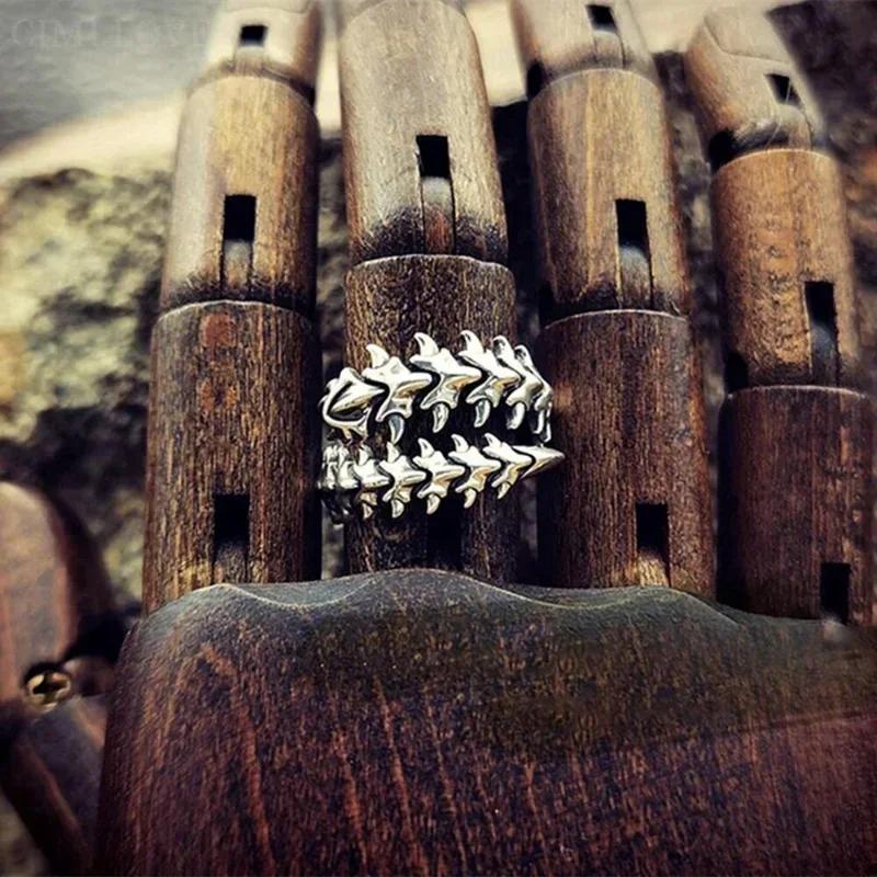 Vintage Gothic Keel Spine Rings For Women Men Antique Silver Hyperbole Centipede Open Ring Hip Hop Jewelry Y2K  Rings