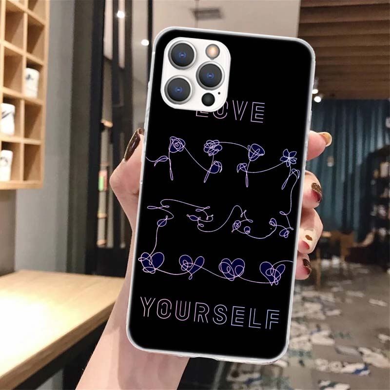 Liebe Dich Selbst Blume Herz Linie Kpop Weiche Handyhülle Für iPhone 15 14 13 12 Mini 11 Pro Max X XR XS 7 Plus 8 + SE 2020 Muster C iPhone 11