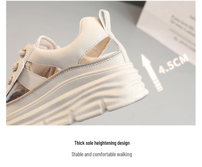 Sandálias Femininas de Verão 2023 Vazadas que Aumentam a Altura – Sapatos Casuais Versáteis Brancos Respiráveis com Solado Grosso