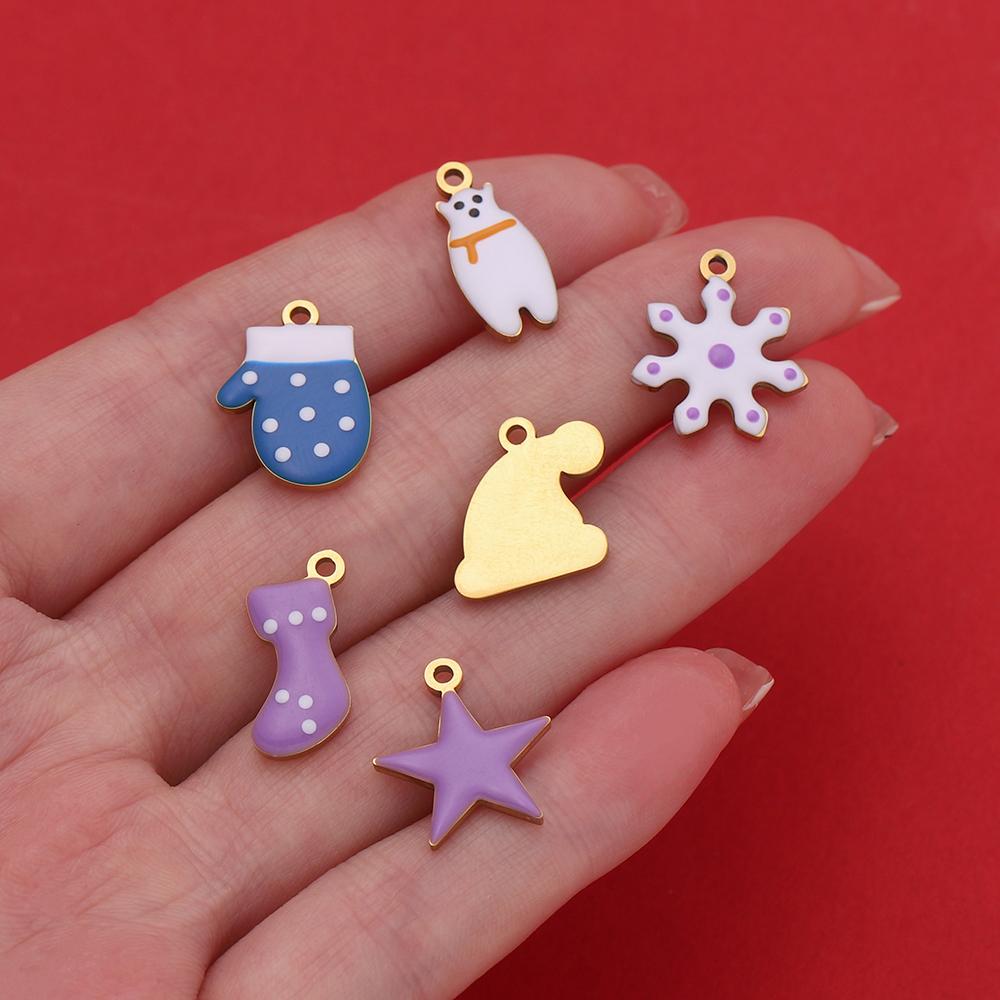 1pcs Stainless Steel Christmas Style Tree Snowflakes Gloves Socks Boots Charms Pendants for DIY Bracelet Necklace Jewelry Making