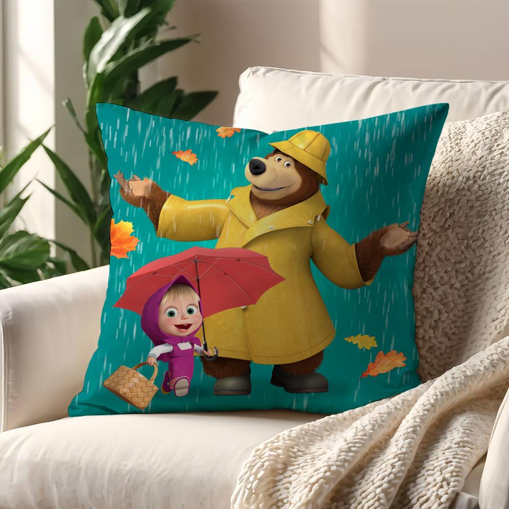 Cartoon M-Masha und die B-Bären süßer Kissenbezug Kissenhülle Zuhause Sofa Wohnzimmer Dekoration Büro Auto Nordische Schlichtheit