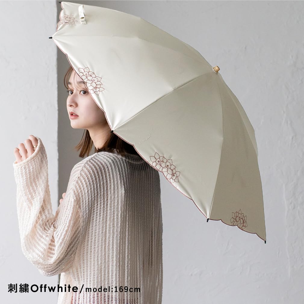 Vita Felice folding umbrella both sunny and rainy for women [VITAFELICE] 2-way 2-tier (for days) pru-30177z (embroidered off-white)