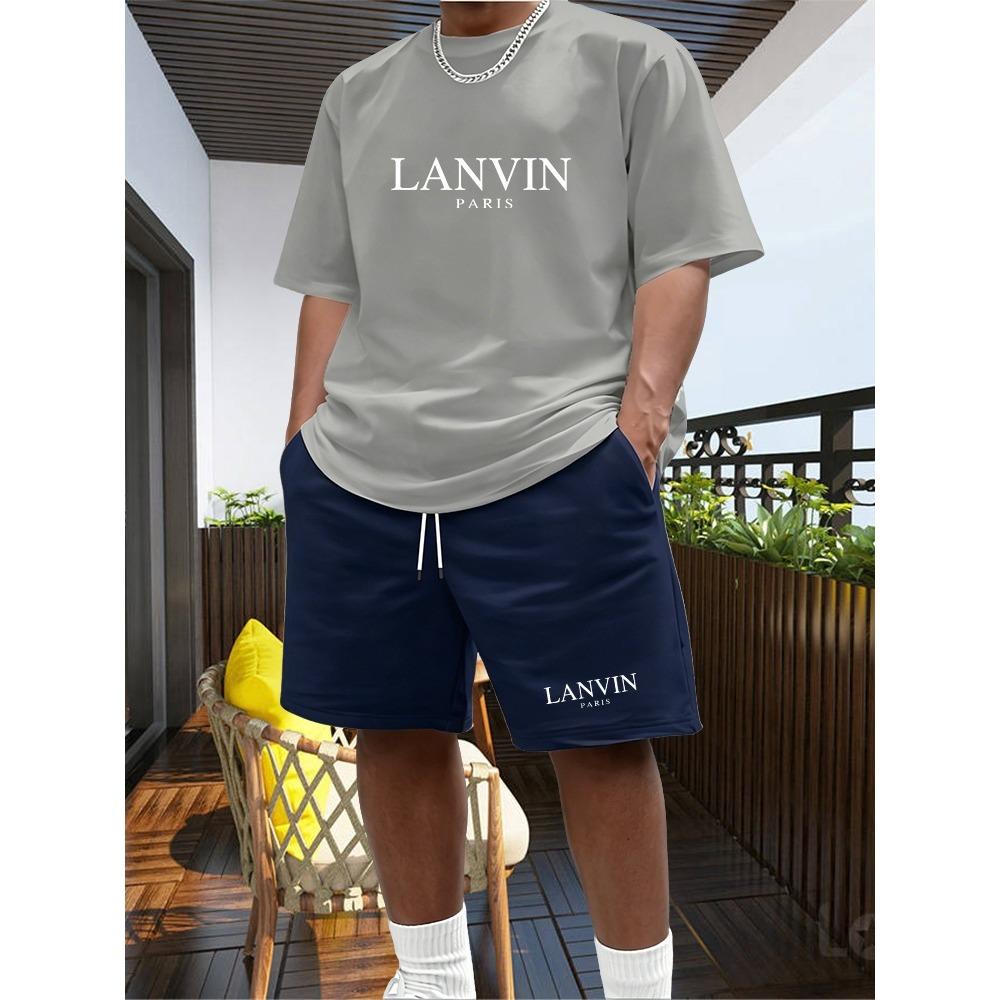 Summer Fashion Trendy Casual Sports Two Piece Set Youth Men s Short sleeved T-shirt+Shorts Set S