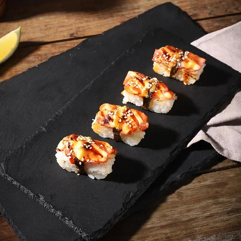 Neue schwarze Schiefer-Speiseplatte, kreative japanische Sushi-Steinplatte, Geschirrtablett, Western-Steak-Steinplatte, Steakplatte