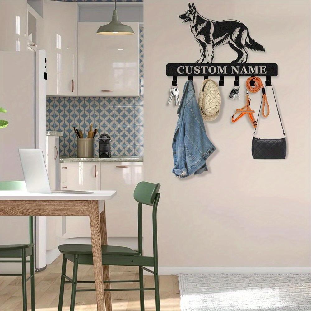 Metal Wall Art Dog Leash Holder Customizable Key Hook Rack Coat Hanger Gift for Dog Lovers Entryway Decor