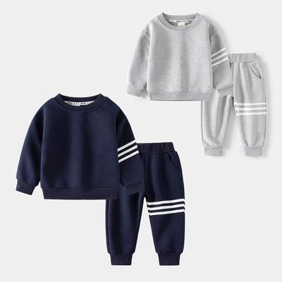 Korean-Style Boys' Fleece-Lined Two-Piece Sportswear Set for Toddlers - Autumn 2025
