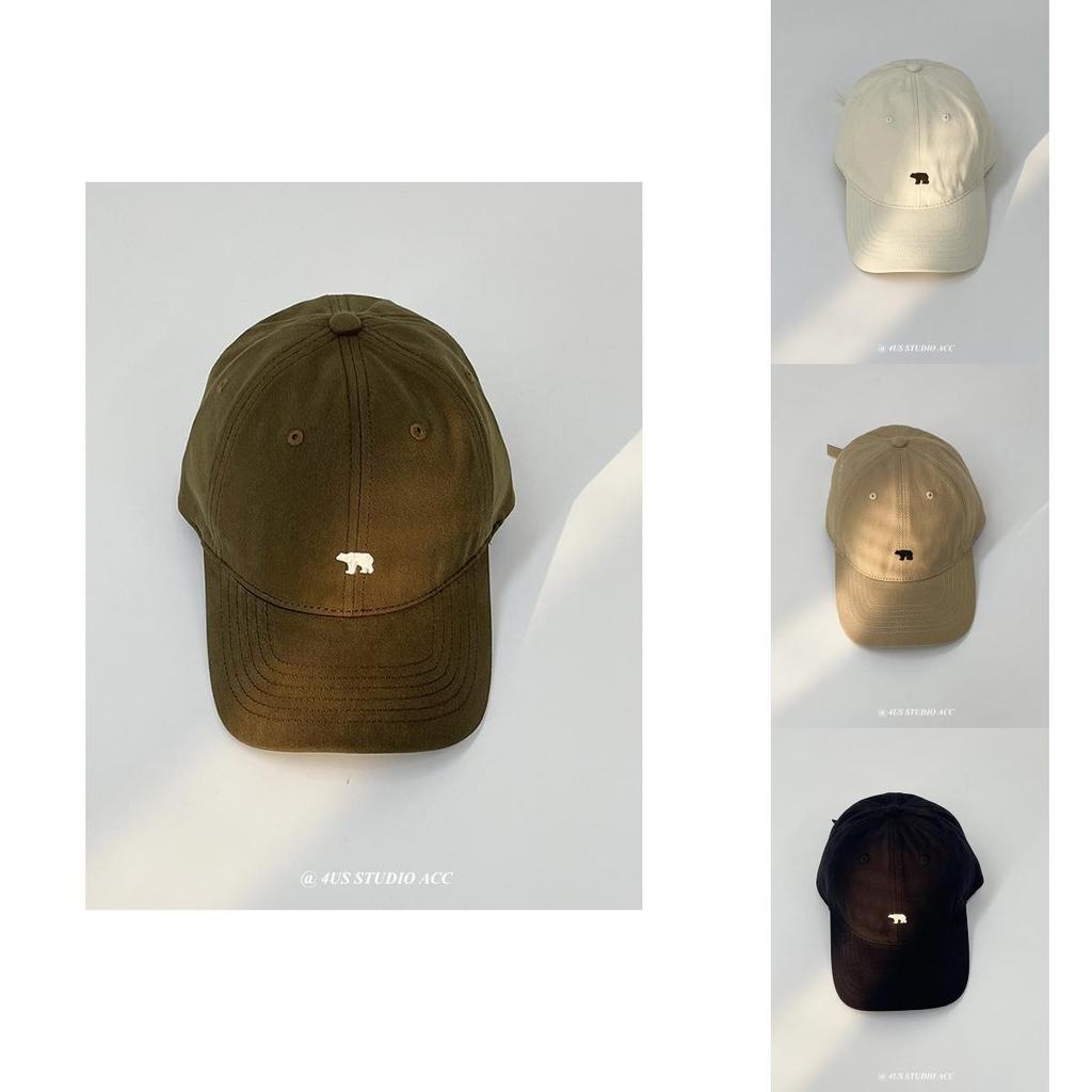 Vintage American Style Soft Top Black Baseball Cap With Cute Bear Embroidery For All Seasons