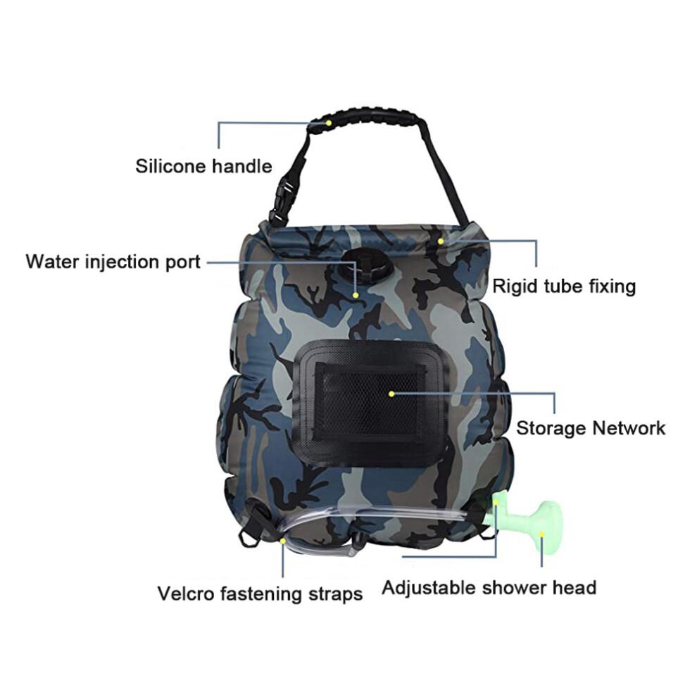 20L Portable Solar Shower Bag with Adjustable Showerhead for Camping & Outdoors