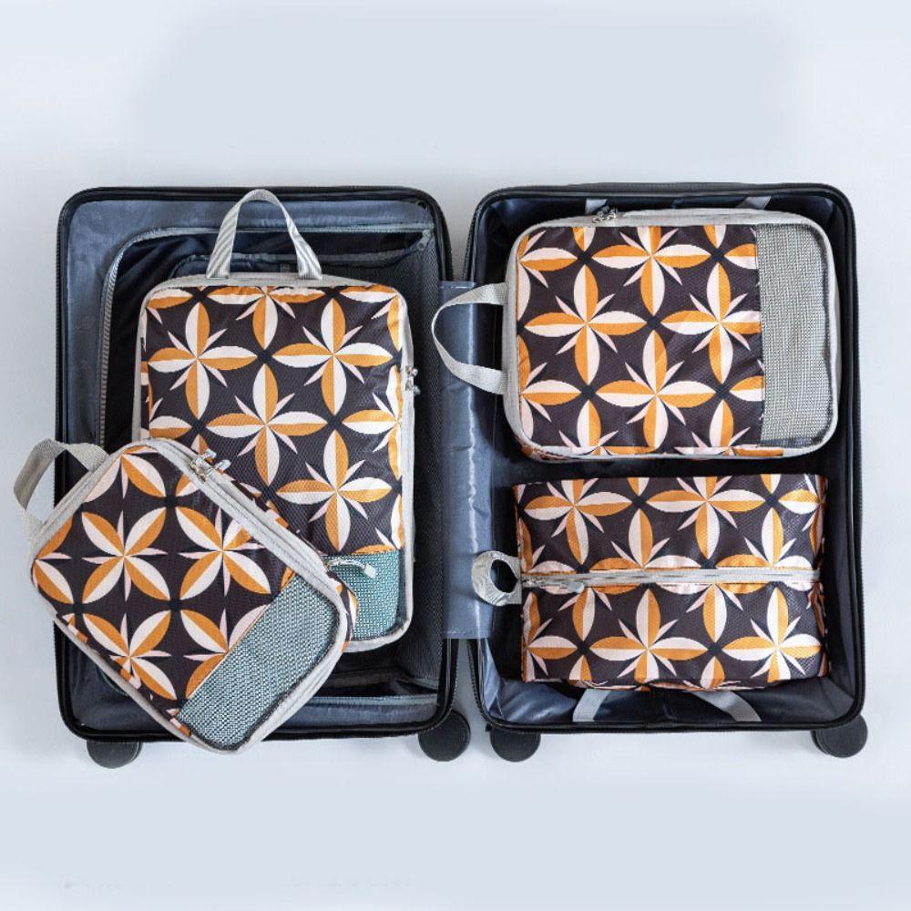 4pcs/set Printed Compression Storage Bag Foldable Luggage Storage Bags Set Packing Cubes  Clothes