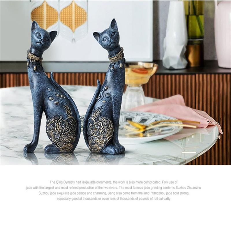 Classic Kitten Ornaments Solid Resin Artistic Creative Decoration Tv Cabinet Ornaments Waterproof Texture Blue-white/blue