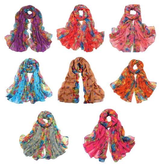 Scarf Floral Light Voile Stylish Women Shawl for Autumn