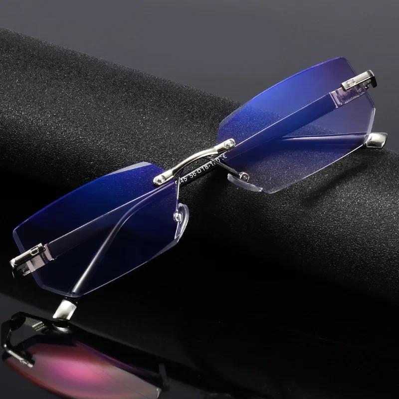 Neue stilvolle Blaulichtfilter-Lesebrille Unisex mit diamantgeschliffenem randlosem Design und hochauflösender Qualität