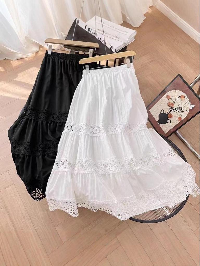2025 A/W Retro Lace Patchwork Midi Skirt - Japanese/Korean Style
