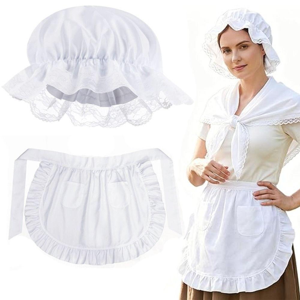 Ruffled Brim Mob Cap Lace Trim Lace Bonnet Fashion Colonial Bonnet  Costume Parties