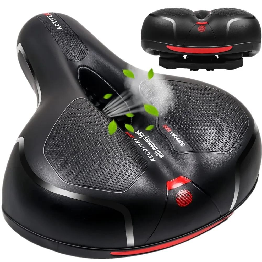 Hollow Breathable Bicycle Saddle with Taillight Mountain Cushion Bicycle Big Butt Widened Soft Saddle Comfortable Seat