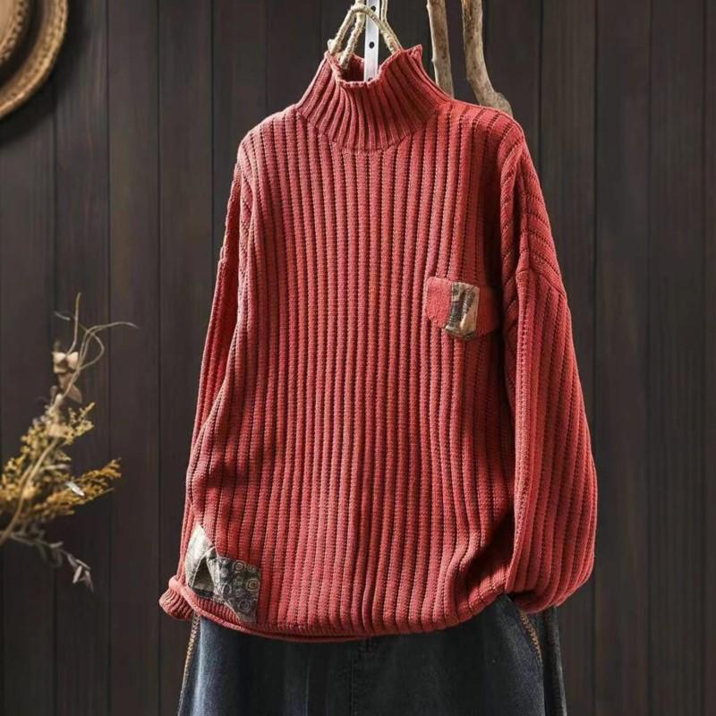 Johnature Women Pullover Sweaters Spring Solid Color Long Sleeve Knitted Cloths Soft Female Sweaters