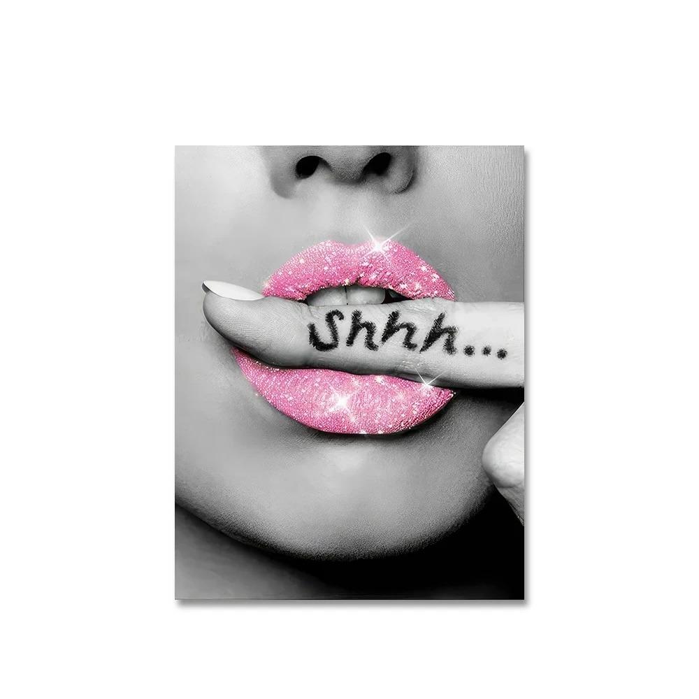 Black and Pink Toilet Posters Fashion Pink Woman Canvas Paintings And Prints HD Pictures For Washroom Bathroom Decor Frameless