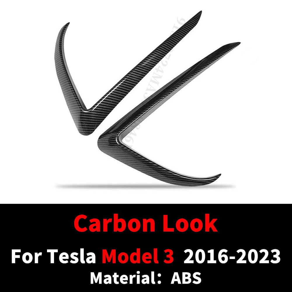 Front Fog Lamp Eyebrow Wind Knife For Tesla Model 3 Y 2016-2023 ABS Glossy Black Fog Lamp Trim Carbon Look Blade Trim Light