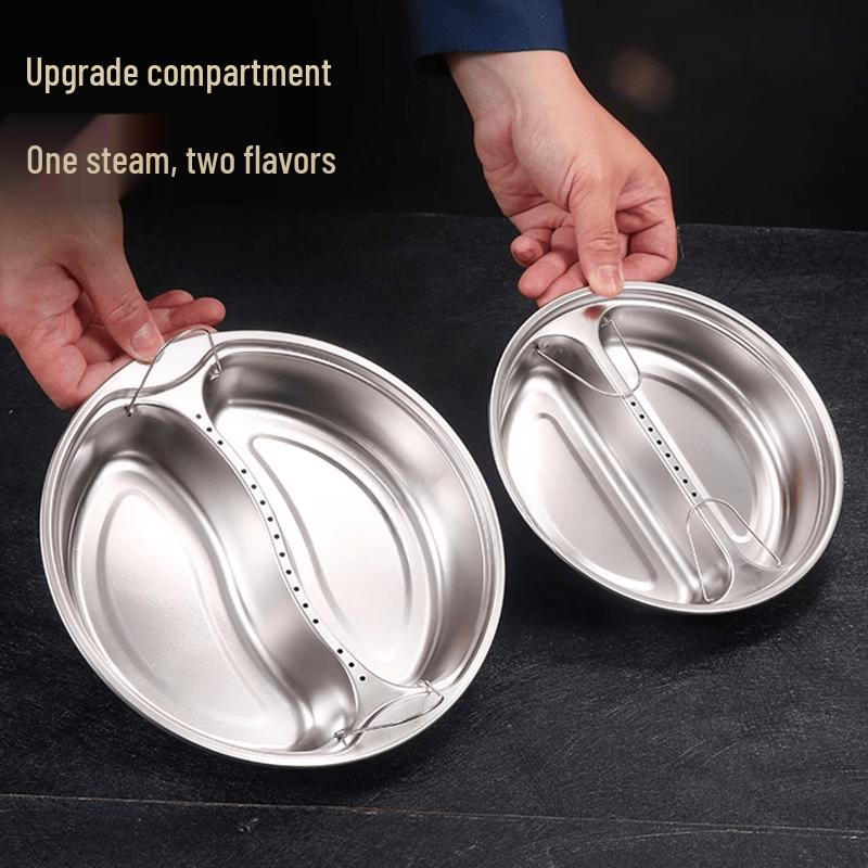 Stainless Steel Divided Steaming Plate with Handle