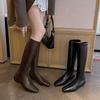Show long legs! Korean square head tall tube small elastic low heel knight boots but knee thin boots women