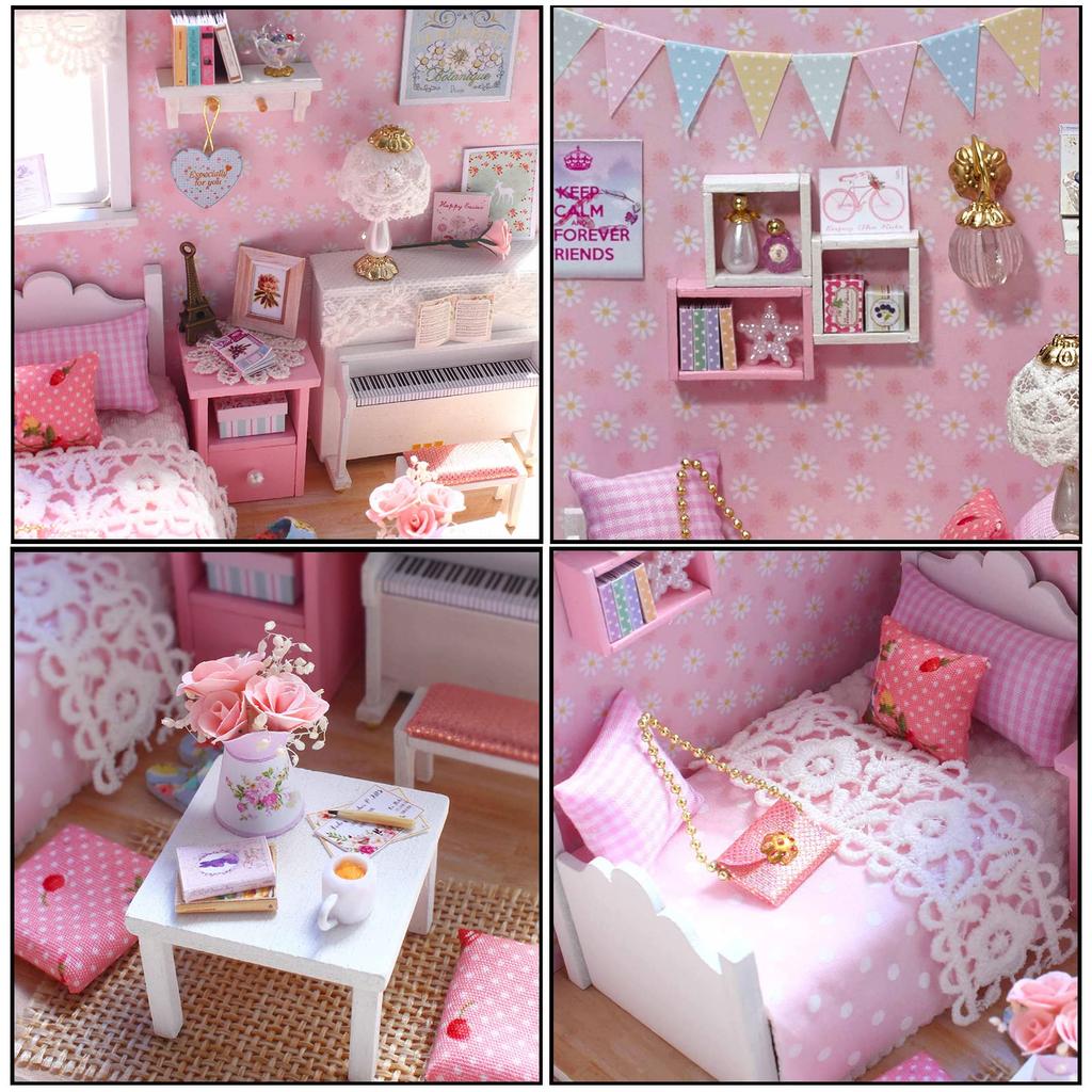 CUTEROOM DIY Wooden Dollhouse Kit Handmade Miniature House Assembly Kit for Interior Decor "SUNSHINE PRINCESS" Adults, (H015)